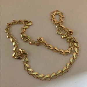 Gold Tone Linked Heart Necklace Unique Closure